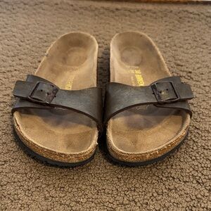 Birkenstock Dark Brown Single-Strap Slide Sandals